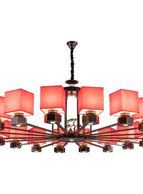 中式餐厅包房吊灯红色洒楼宴会大厅酒店包间包厢火锅店吊灯带射灯