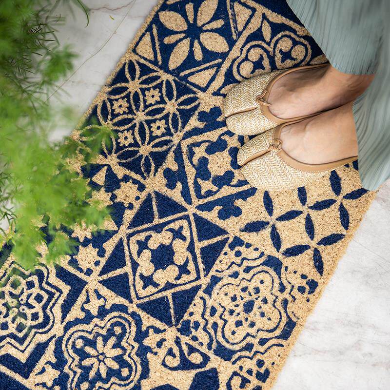 印度进口传统图案花砖椰棕地垫门厅脚垫进门入户蹭脚门垫家用除尘