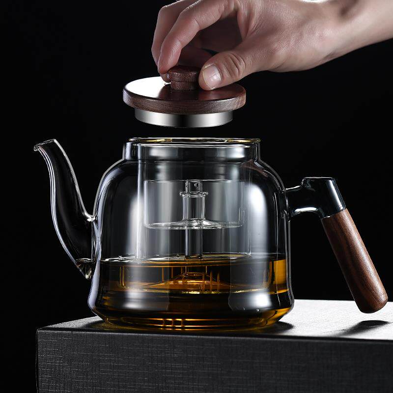 玻璃煮茶壶蒸煮一体家用电陶炉泡茶烧水壶2024新款胡桃木茶具套装