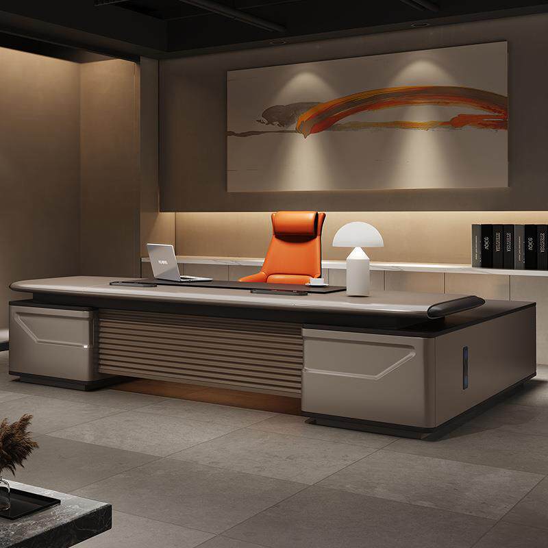 老板办公桌家具烤漆大班台总裁桌椅组合老板桌多功能新中式轻奢
