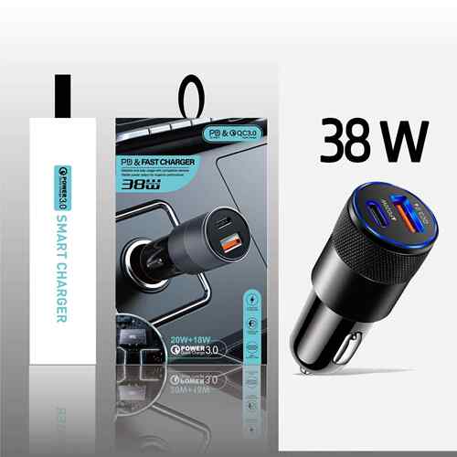 小钢炮PD配包装38W双快充 A+C车载充电器 type-c