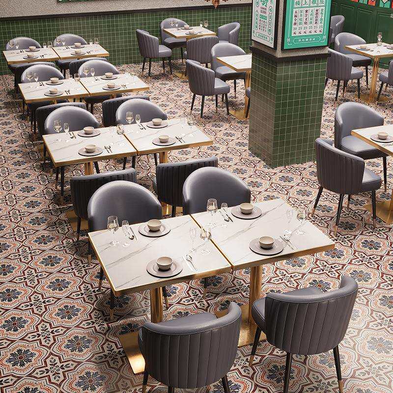 港风茶楼商用餐桌餐椅小吃餐饮店西餐厅饭店岩板桌椅组合岩板商用