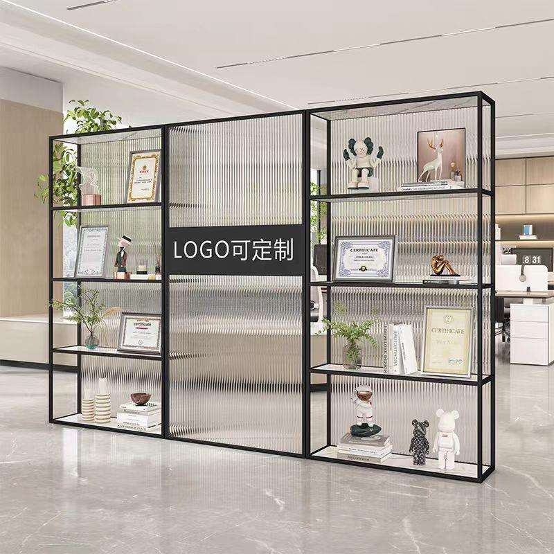 公司前台奖杯架屏风置物架进门玄关柜办公室入户玻璃遮挡装饰隔断