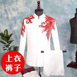 高档中唱国风中花山装中山服绣中礼式婚男士主持人礼服唐装大合演