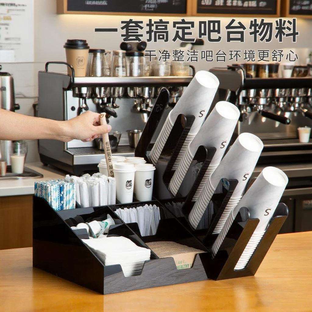 奶茶店杯架亚克力纸巾吸管架咖啡吧台收纳架纸杯架取杯架套装商用