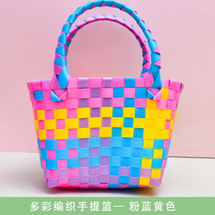 新品塑料彩色pp编织礼品篮子教师节手提儿童卡通花朵伴手礼篮大号