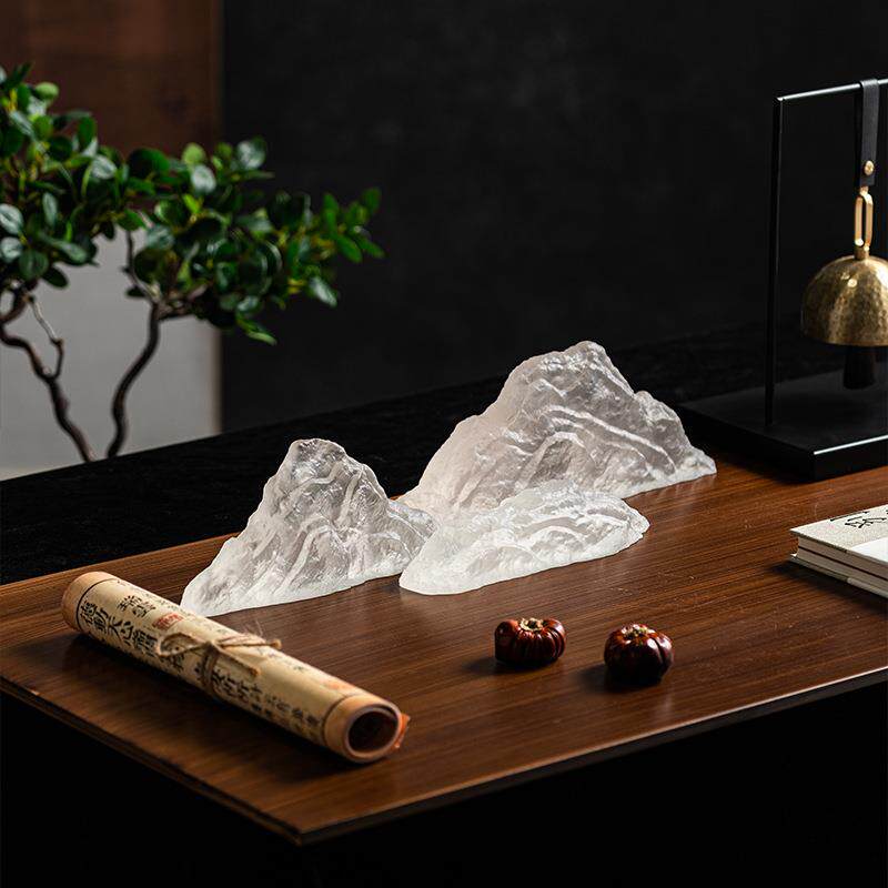 匠十三 新中式透明石头假山艺术摆件茶室软装饰品办公室工艺品