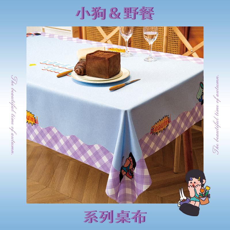 可爱ins卡通高级感防水桌布女生宿舍台布家用加厚餐垫便携野餐布图片