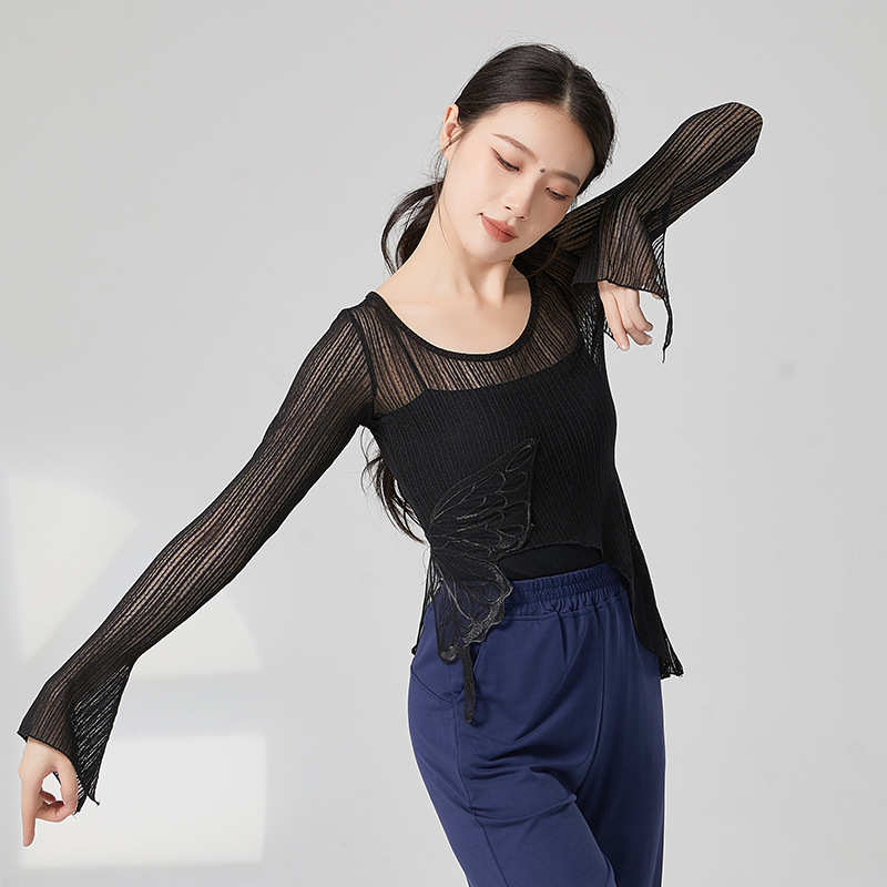 蝶香舞蹈服练功服中国风古典舞表演服装飘纱衣喇叭袖现代舞专用