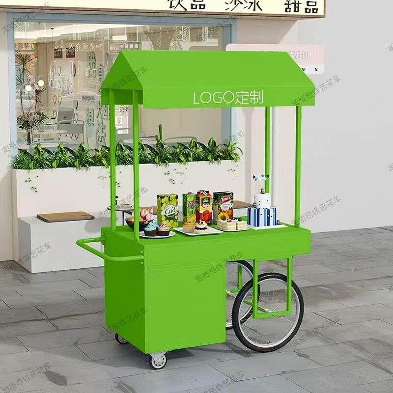 欧式铁艺花车超市促销车带柜子花店移动摊位车地摊创意户外餐车