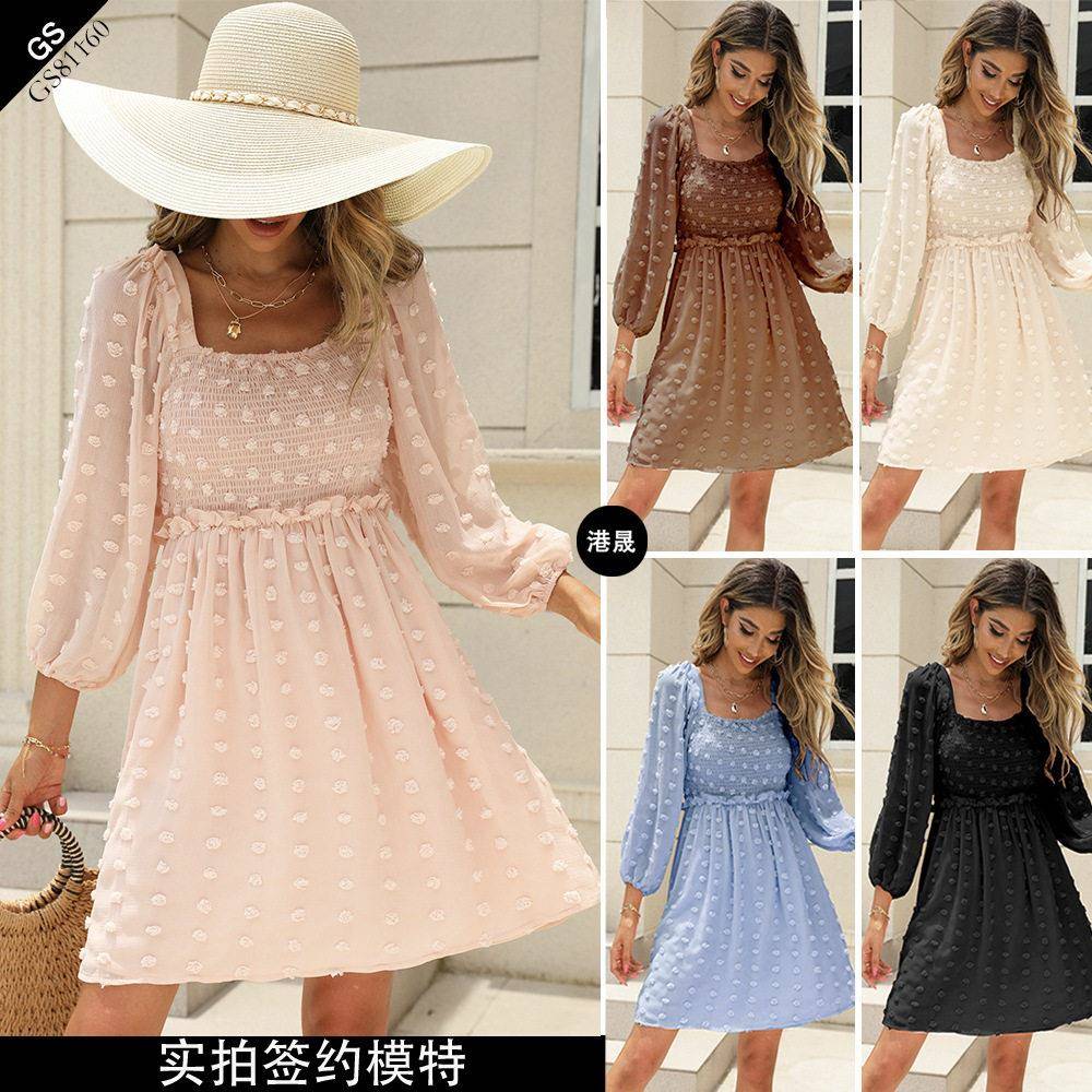 Womens Maternity Long Sleeve Dress Square Neck Swiss Dot图片