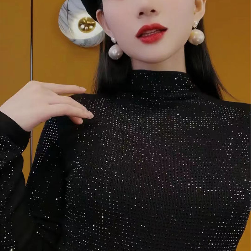 网红炸街洋气减龄重工烫钻T恤女2024秋冬季韩版半高领长袖打底衫,服饰配件/皮带/帽子/围巾,民族特色服配,淘宝优惠券,粉丝福利购,淘宝优惠卷