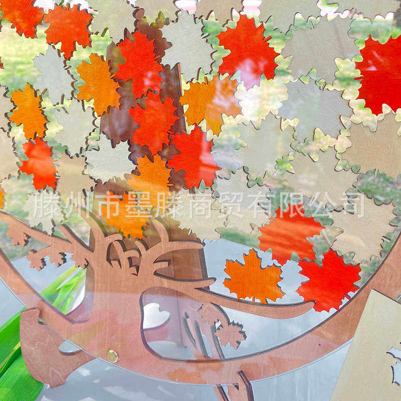 签名板册签到框树台本结婚礼庆生日年会指纹相框道具枫叶木片创意