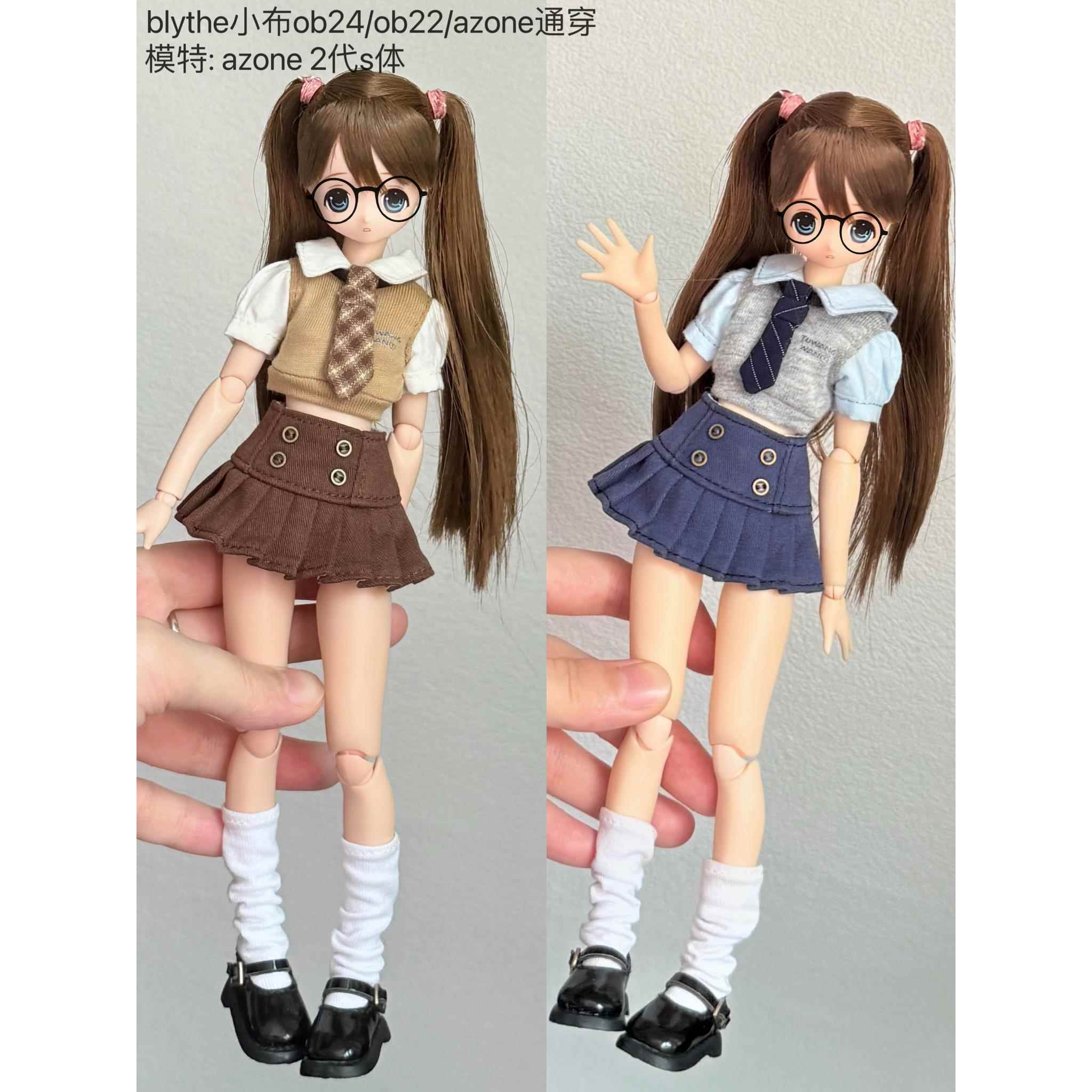 azone小布blythe ob24娃衣 制服领带套装 衬衫百褶裙