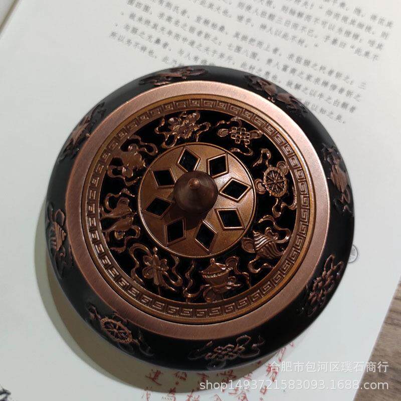 撞色八宝扁三足红黑色浮雕炉林芝墨脱阿里地区旅游纪念品（现货）