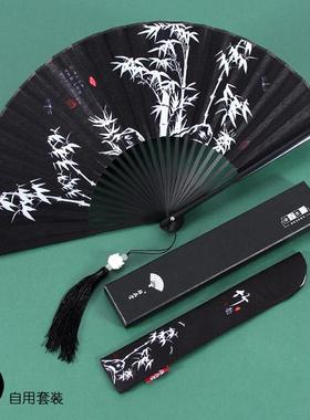 RKT4扇子折扇中国风男士古风黑色小扇儿童随身便携折叠扇夏季女式