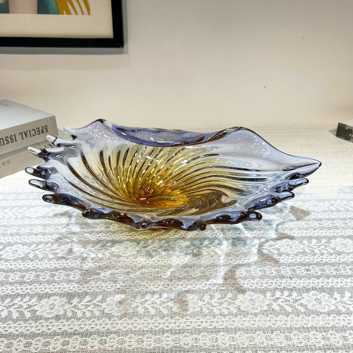 设计师款异型纯手作琉璃果盘高奢家居客厅茶几高级感装饰器皿摆件