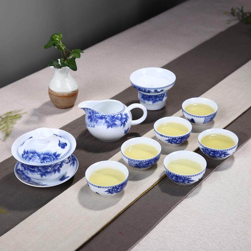 青花瓷陶瓷大号盖碗茶具套装功夫茶具德化白瓷泡茶杯茶海礼品茶具