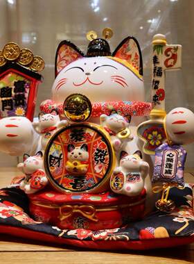 乐喵福缘猫大号14寸陶瓷招财摆件店开业招财猫日式家居礼品存钱罐