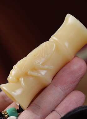 牛骨雕刻一鸣惊人车挂手把件金蝉骨雕骨牌搭配流苏文玩饰品