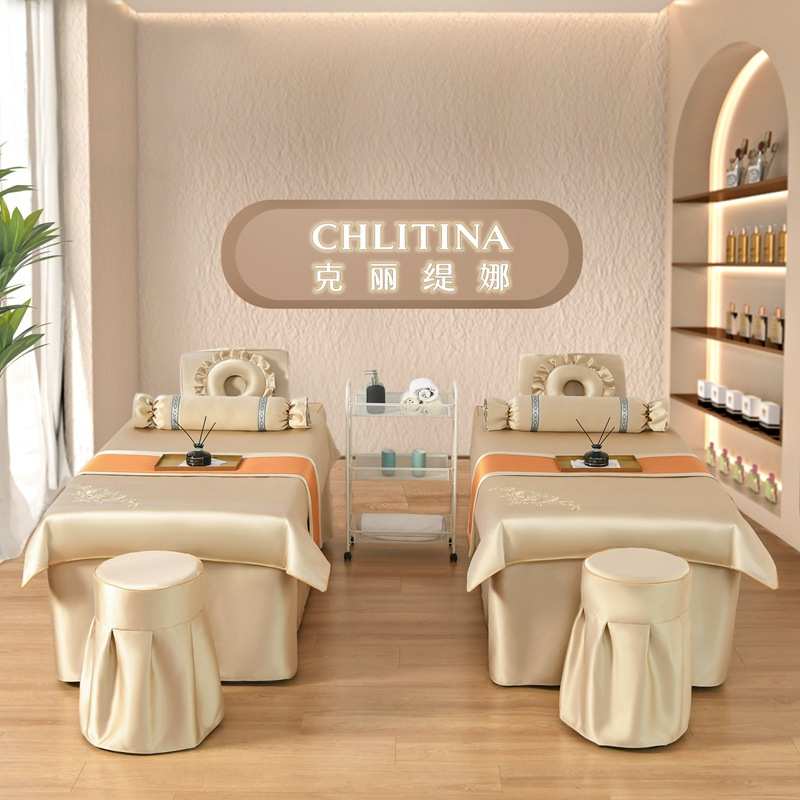 简约四夏季美容按摩件套奢美容院log高档丝推拿冰床罩床罩理疗轻