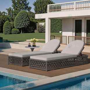 户外绳编躺椅庭院露天防水防晒承重500斤阳台沙发床室外泳池躺床