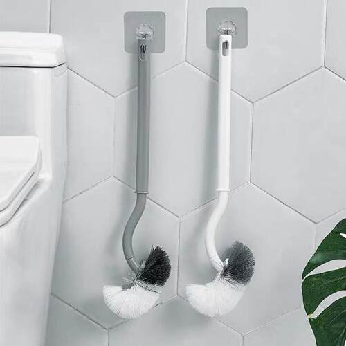 Bent Long-Handle Toilet Brush, S-Shaped Bend Head for Cleani
