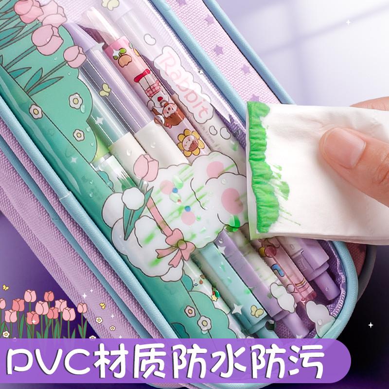大容量开窗手提三层透明笔袋考试专用学生铅笔盒文具袋新款ins