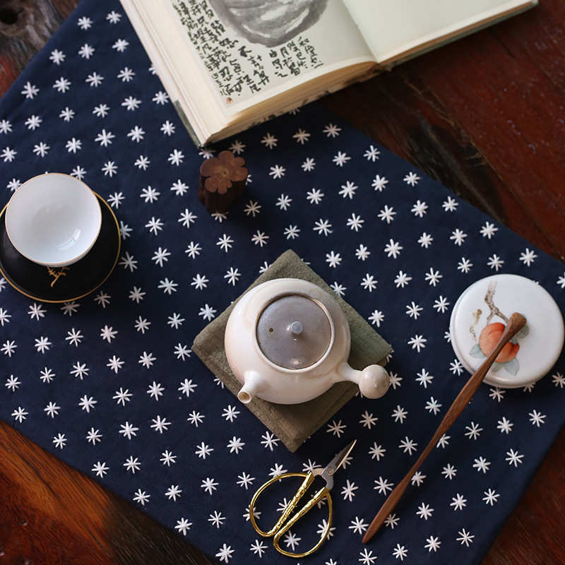 日式圆形棉麻土布刺子点绣杯垫布干泡茶席洁方巾养铁壶垫禅意茶道