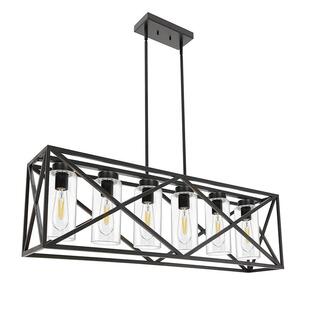 创意个性 lfot工业风吊灯复古怀旧黑色4头6头长方形铁框铁艺餐厅灯
