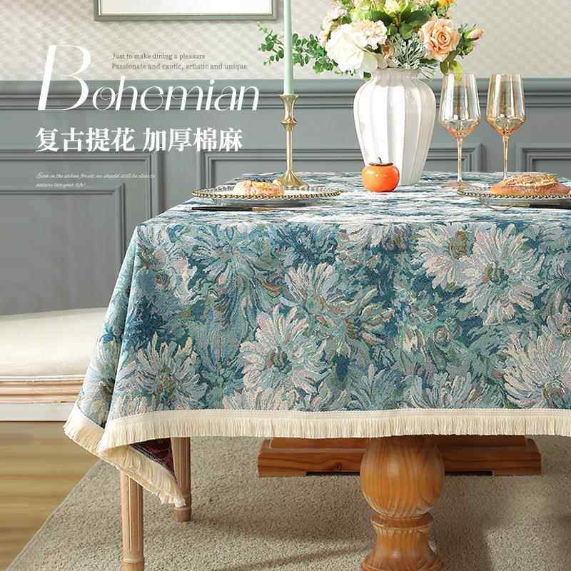 2023油画 画电视柜盖巾美式提花棉麻桌布家用长方形桌布桌面垫书,居家布艺,桌布,淘宝优惠券,粉丝福利购,淘宝优惠卷