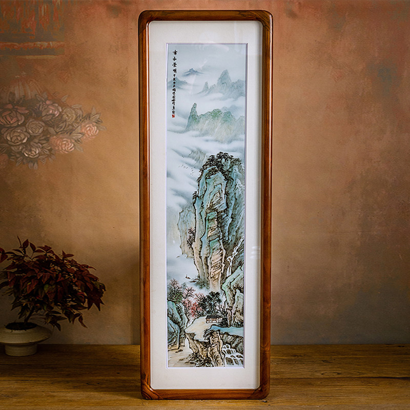 重工山水瓷板画国家级刘培竹大师手绘挂画现代装饰壁画收藏级摆件