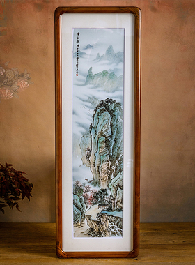 重工山水瓷板画国家级刘培竹大师手绘挂画现代装饰壁画收藏级摆件