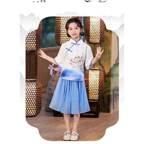 高档六一儿合国唱演出服中风童幼儿园毕业汉服儿童运动会服演出服