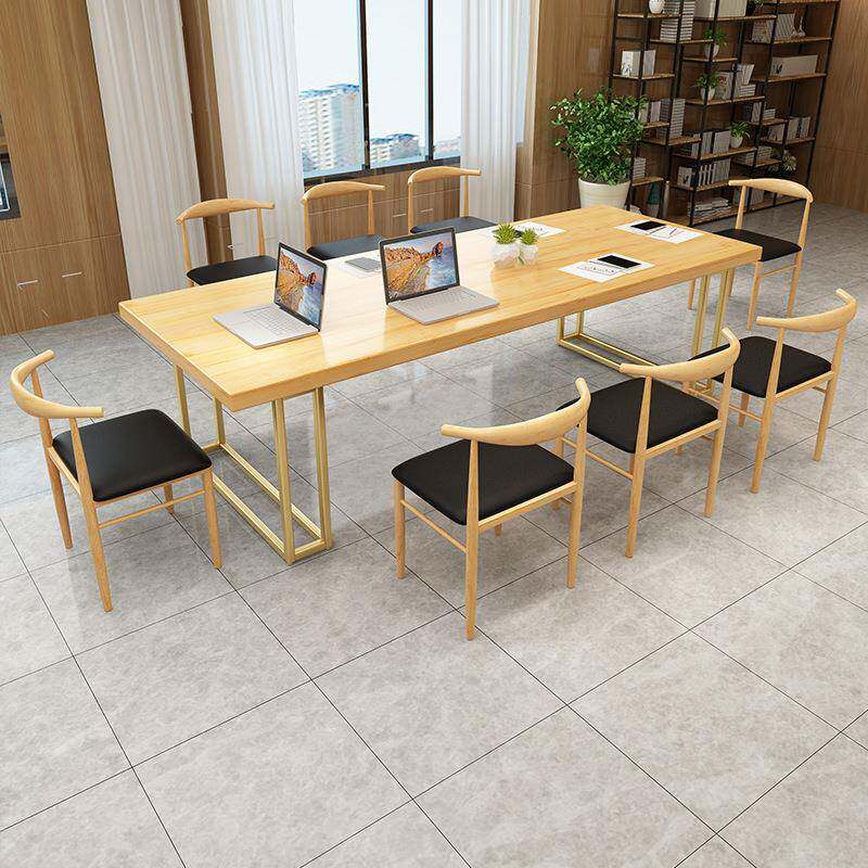 铁艺实木会议桌原木办公桌商用简约现代长条桌椅组合46人培训桌子
