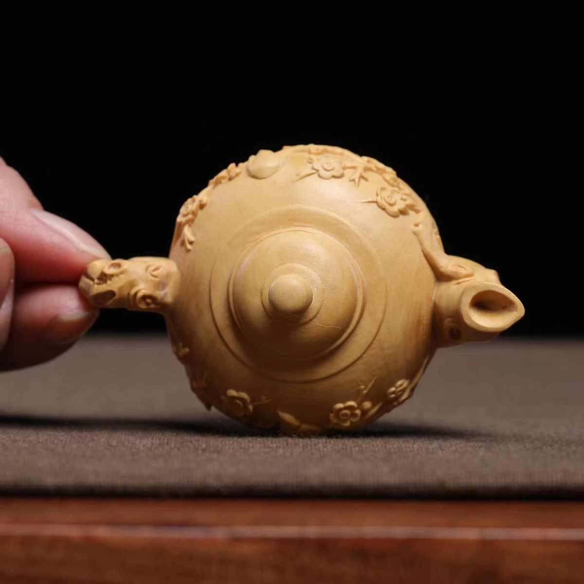 梅花壶把把壶小叶黄杨木雕刻手把件小摆件木质工艺品实木文玩