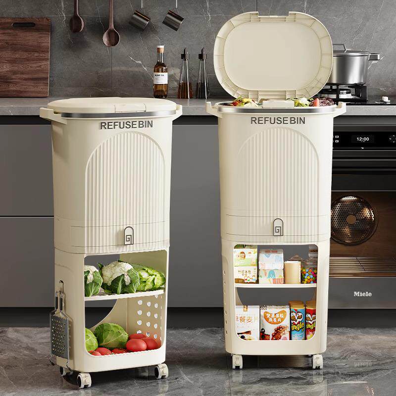 日本厨房垃圾桶家用2025新款加高款可移动专用免弯腰多功能大容量
