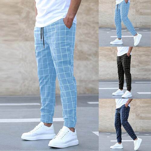 Pants Casual Plaid Fitted Spring Outdoor Daily Mens Wear