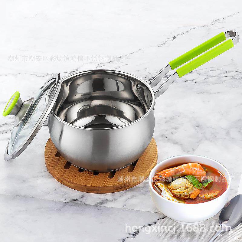 厂销304不锈钢奶锅复底单柄家用汤锅迷你煮面宝宝辅食锅蒸锅礼赠