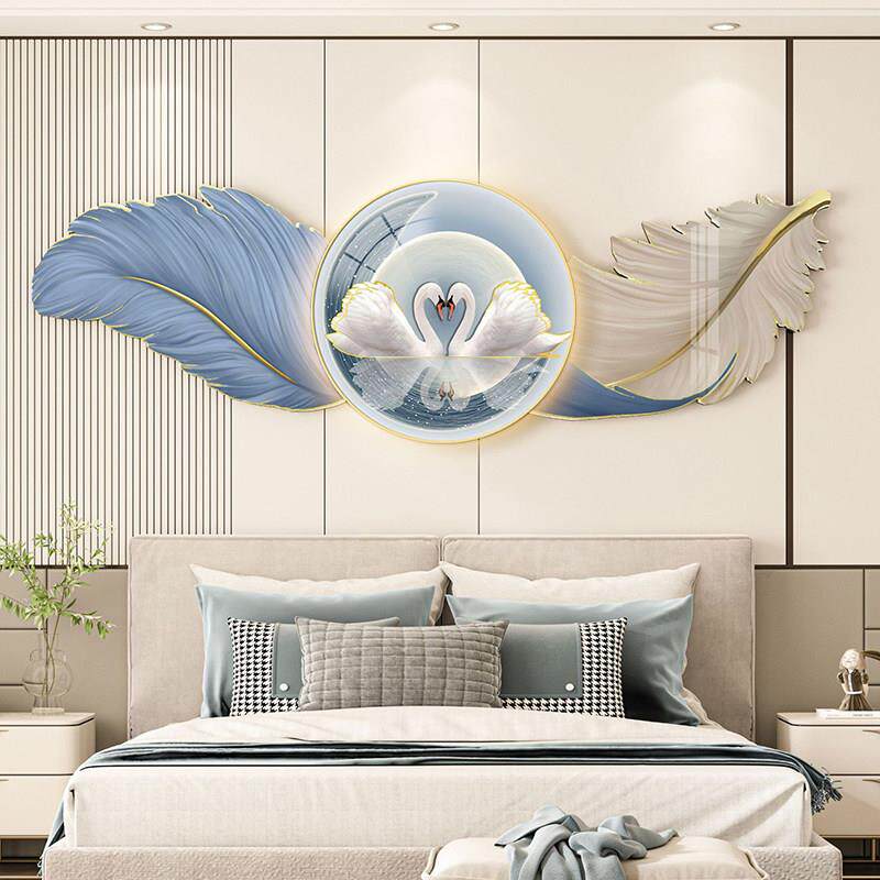 卧室床头挂画 画轻奢高级感羽毛装饰画 画主卧房间挂画 画led气氛