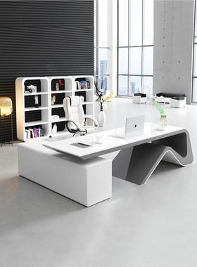 色50641时尚办公家具烤板漆老桌白总裁桌桌经理桌主管大班台主管