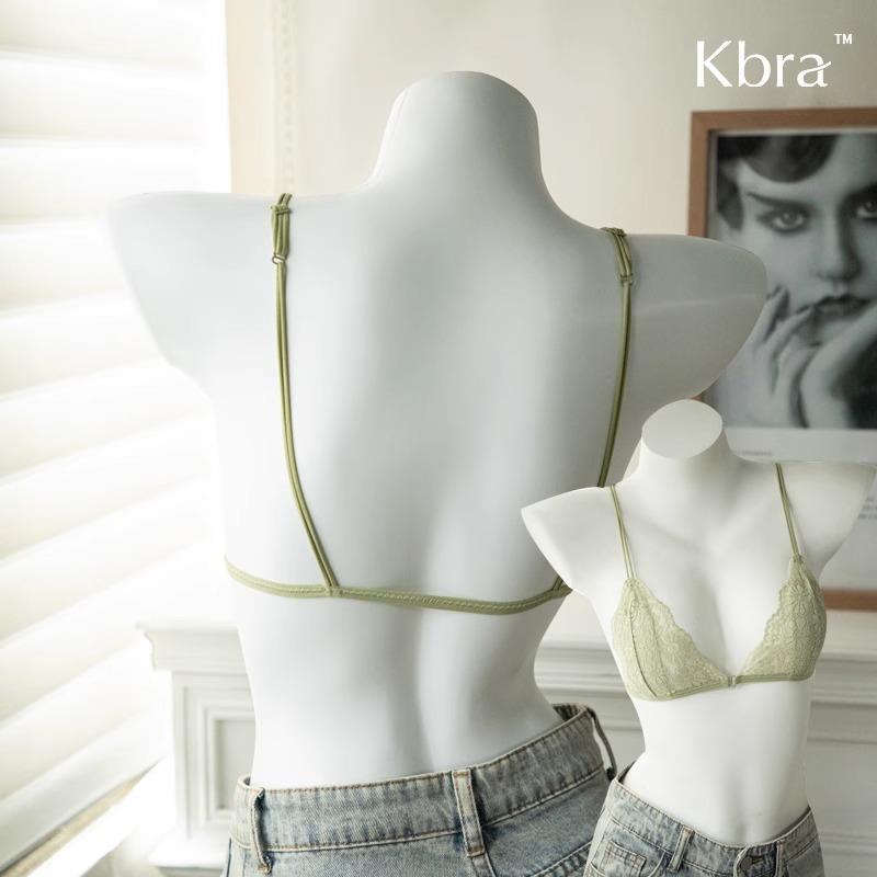 Kbra法式前扣蕾丝三角杯内衣女无钢圈上托夏季超薄细肩带美背文胸图片