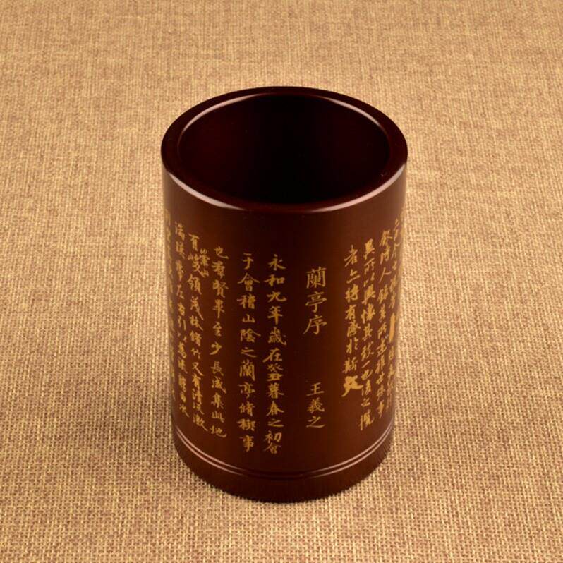 纯铜刻字笔筒圆形实心文化用品创意多功能书桌摆件金属家居收纳箱