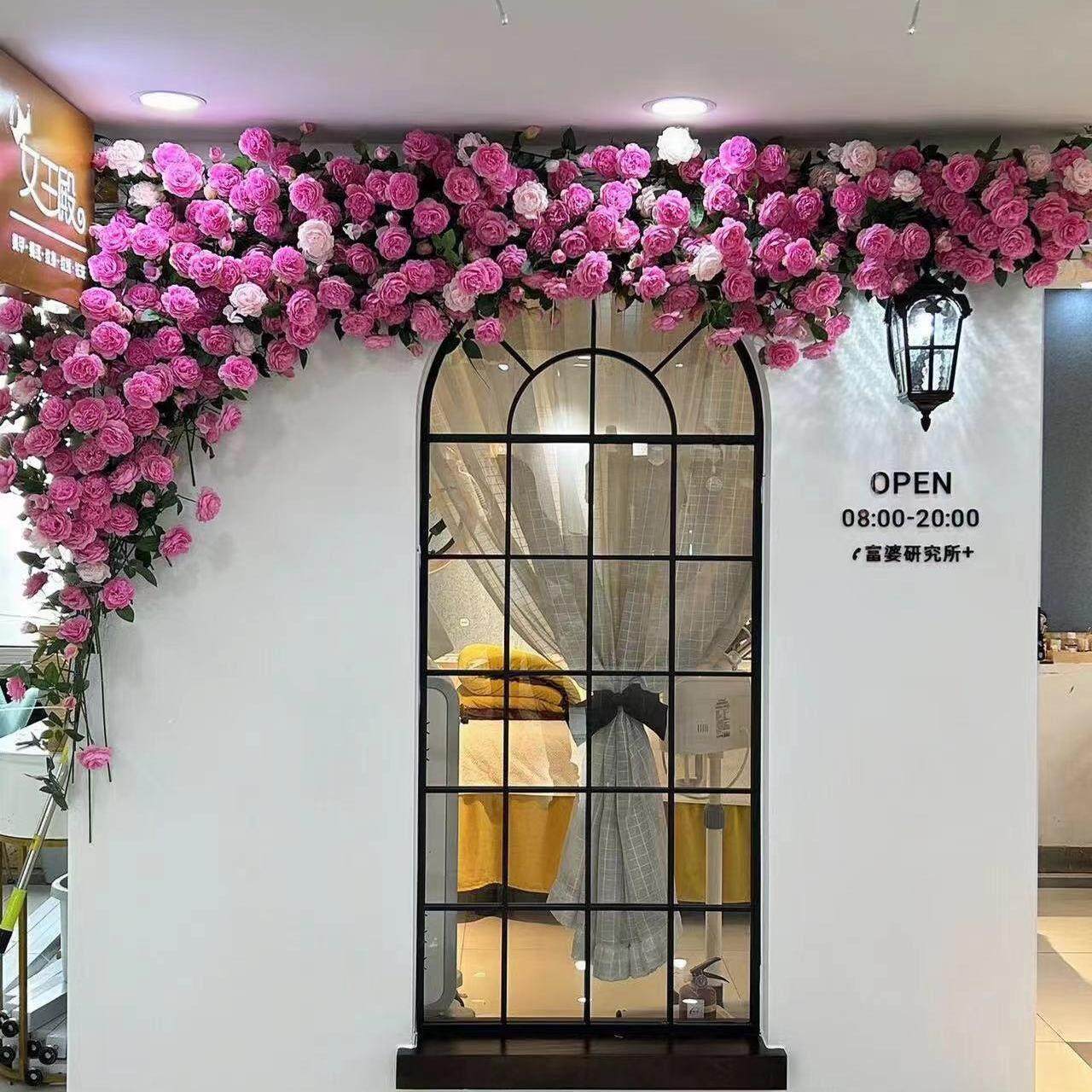 牡丹花墙门头假花装饰彷真花布置服装店橱窗挂壁花艺网红打卡造景