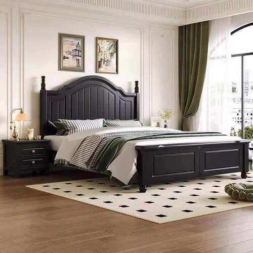 美式实木床黑色1.8双人床代简约轻复kgh-01储现古奢法式奶油风物