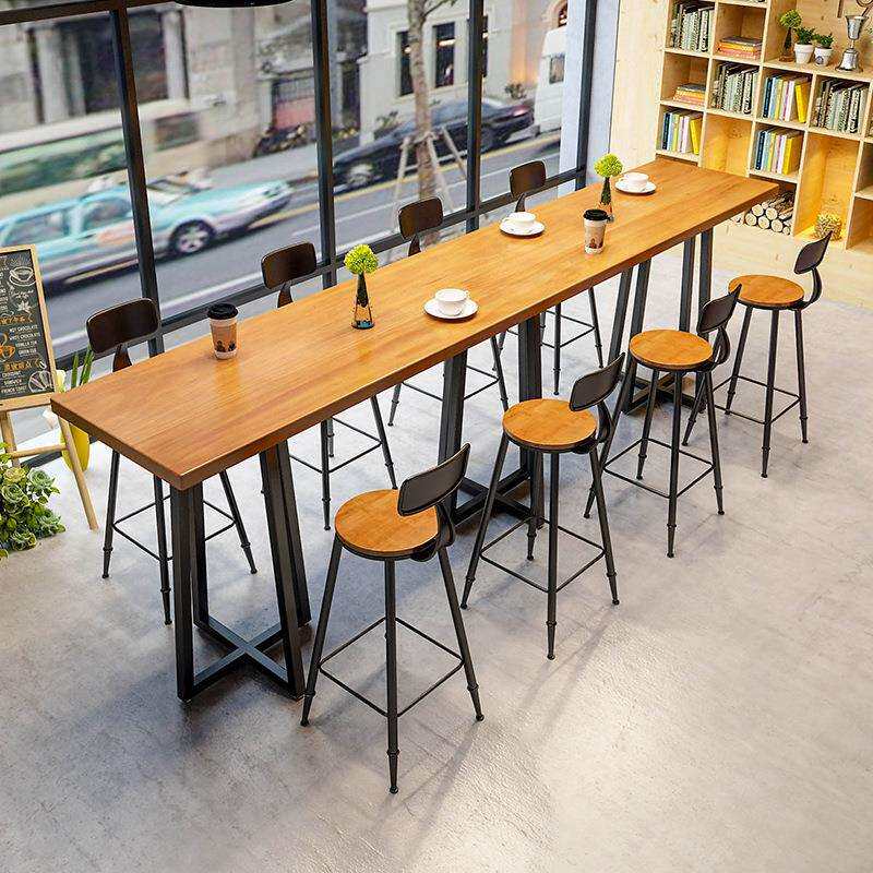 实木吧台桌子商用奶茶店休闲咖啡厅桌椅工业风长条桌子餐厅高脚桌