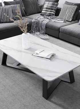 意式白色岩板茶几客厅小户型家用现代简约长方形时尚感轻奢花几桌