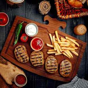 牛排盘西餐盘木质牛扒餐具披萨盘复古烤肉碟烤盘面包板底托木盘子