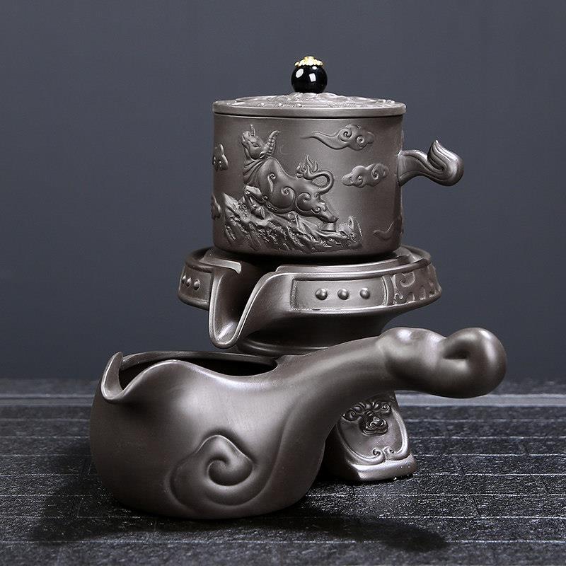 牛转钱坤紫砂石磨泡茶壶自动茶具套组功夫茶杯茶海懒人冲茶器整套