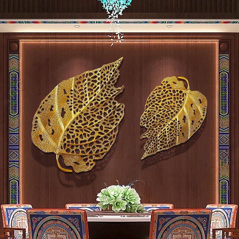 东南亚铁艺菩提树叶墙色饰壁挂件689468会风金壁饰新中式玄关所墙
